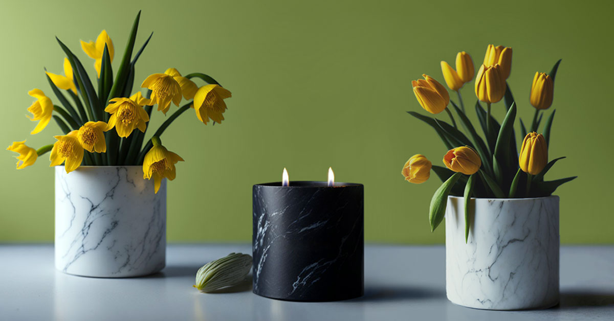 Marquina Dipped Round Candle  Plant Based Candles, Sustainable Decor